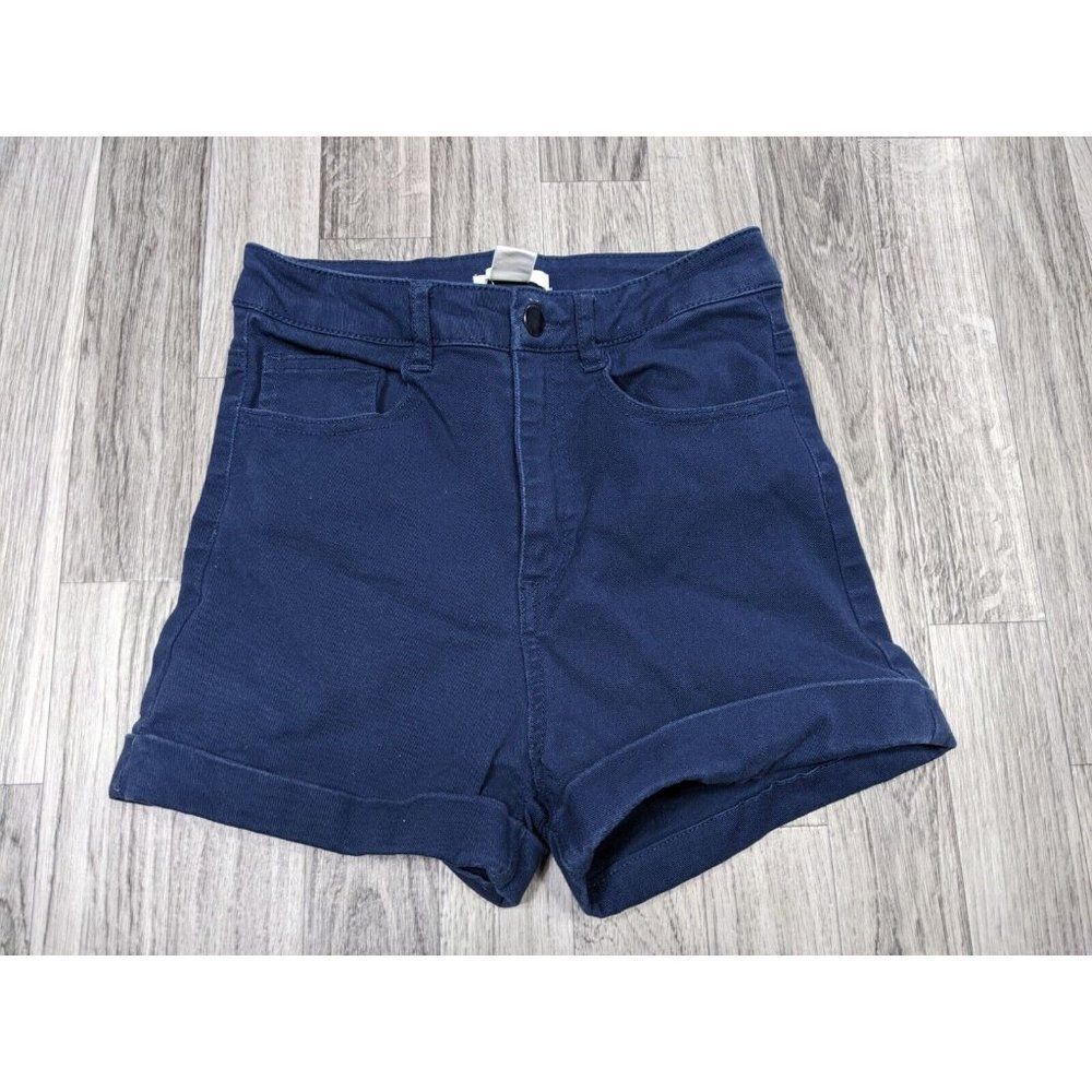 (3/$35) H&M‎ Womens Size 4 Cuffed High Rise Navy Blue Denim Shorts